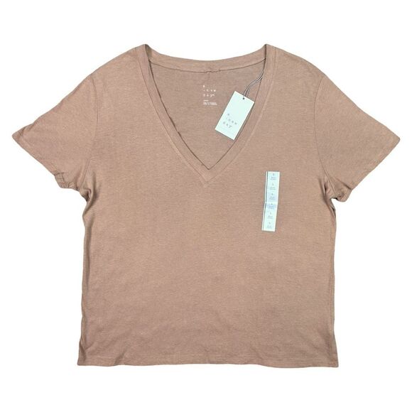 a new day Beige V-Neck Short Sleeve Tee - Size Large - Picture 1 of 3